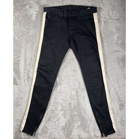 mnml Black Skinny Jeans with White Side Stripe & Ankle Zippers | Button-Fly | 31 - Picture 1 of 16